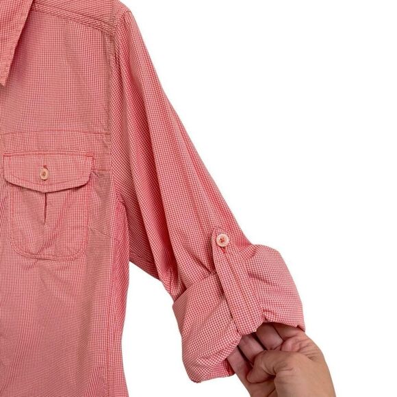 The North Face Vapor Wick Micro Check Gingham Women’s M Pink Roll Tab Shirt - Picture 4 of 8